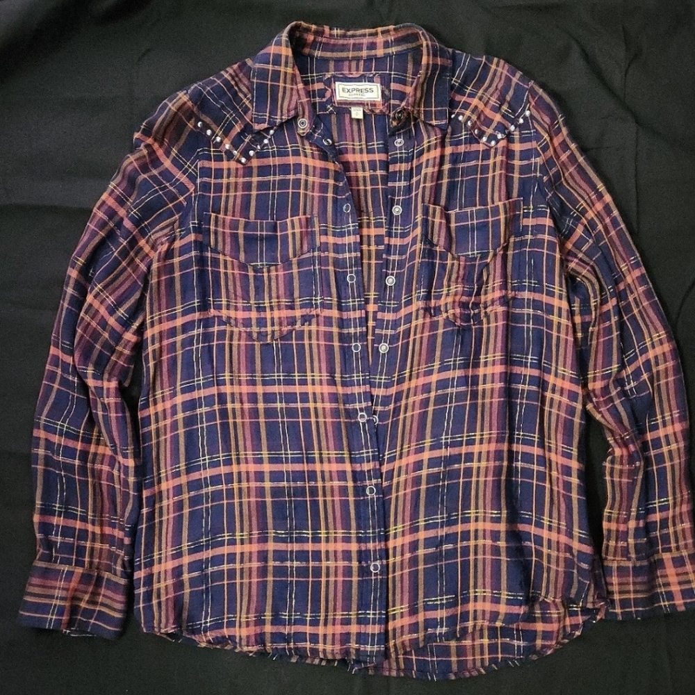 Express Women's Small Plaid Button Down